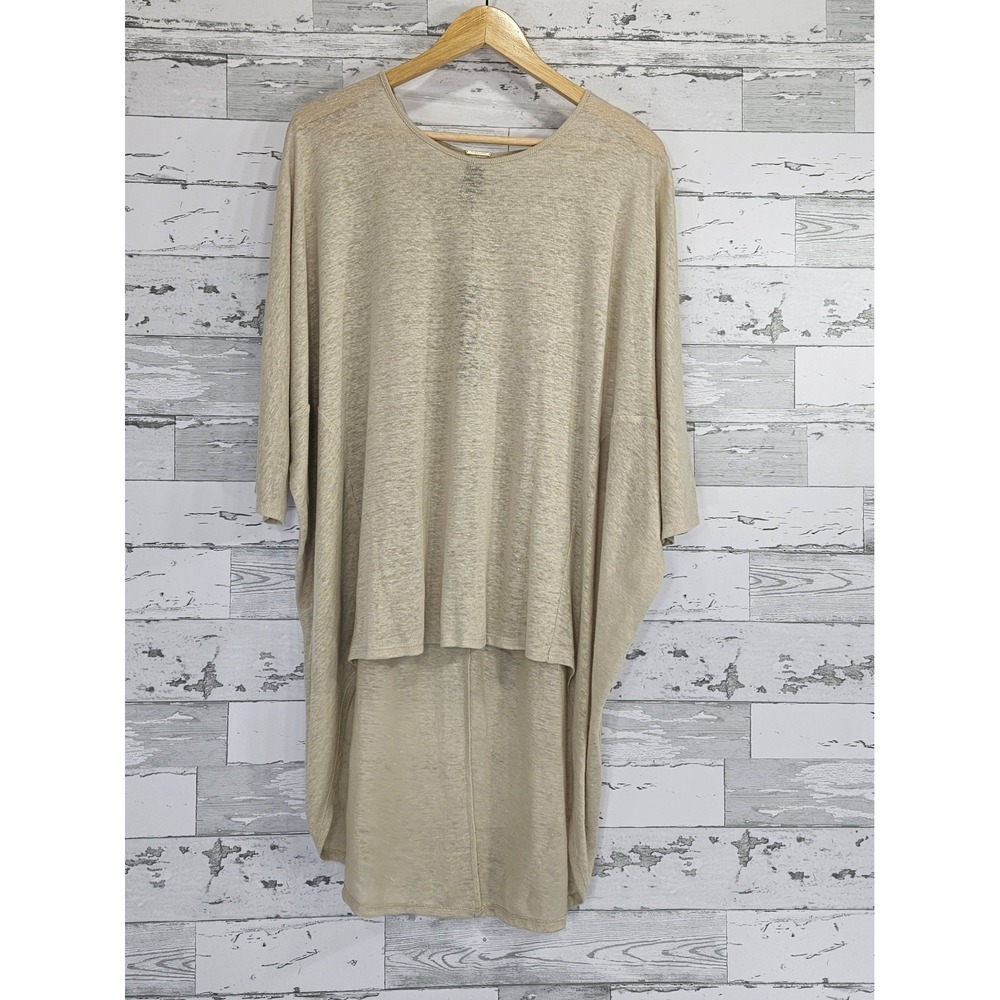 Chicos Black Label Womens Beige 100% Linen High Low Tunic Top Size 2 L XL